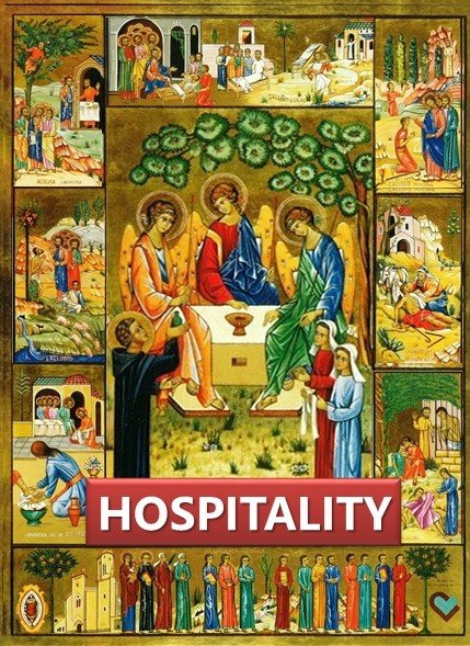 Hospitality — iconographic collage about welcoming and care